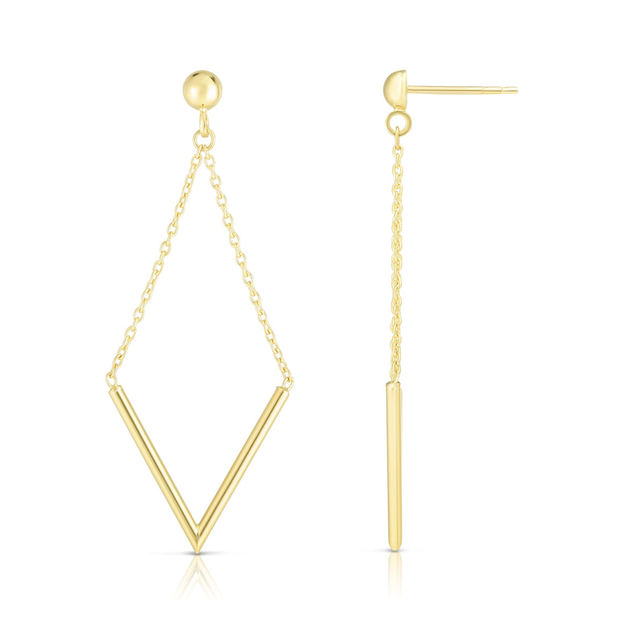 14K Gold Polished V Drop Earring