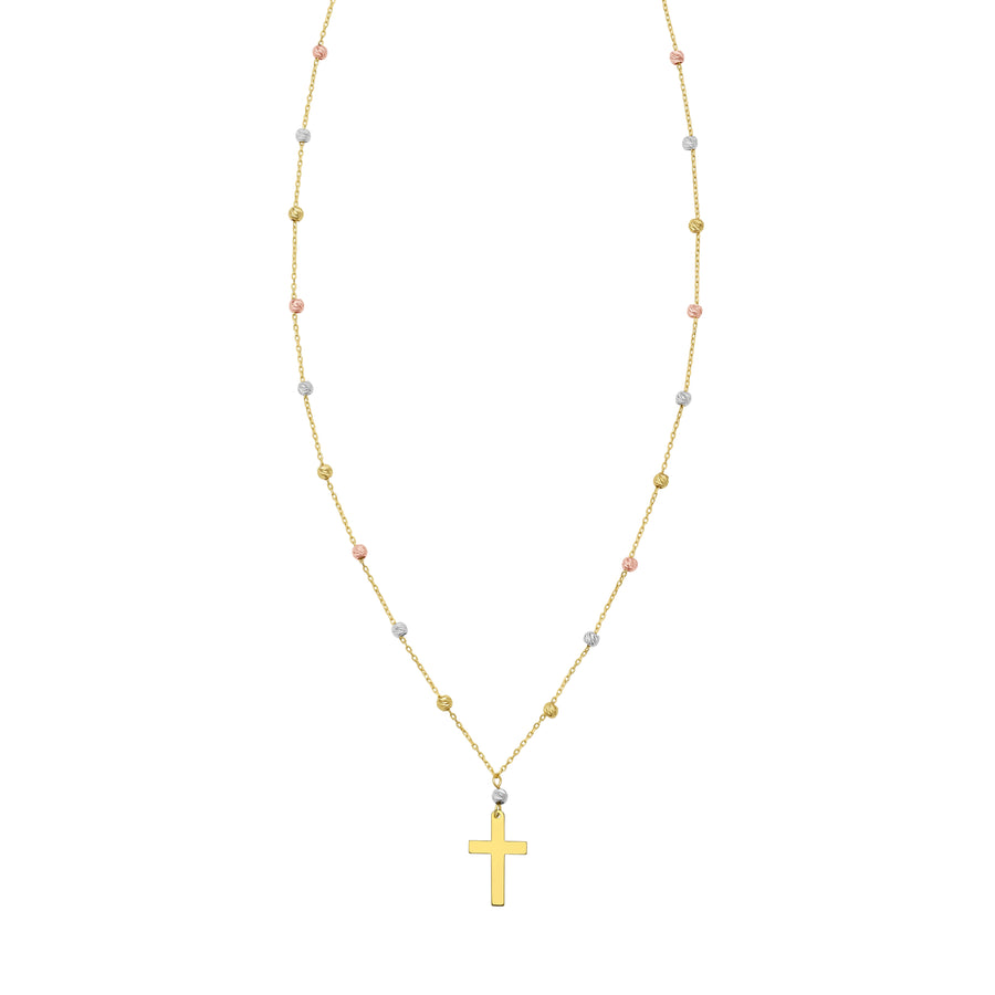 14K Beaded Cross Necklace