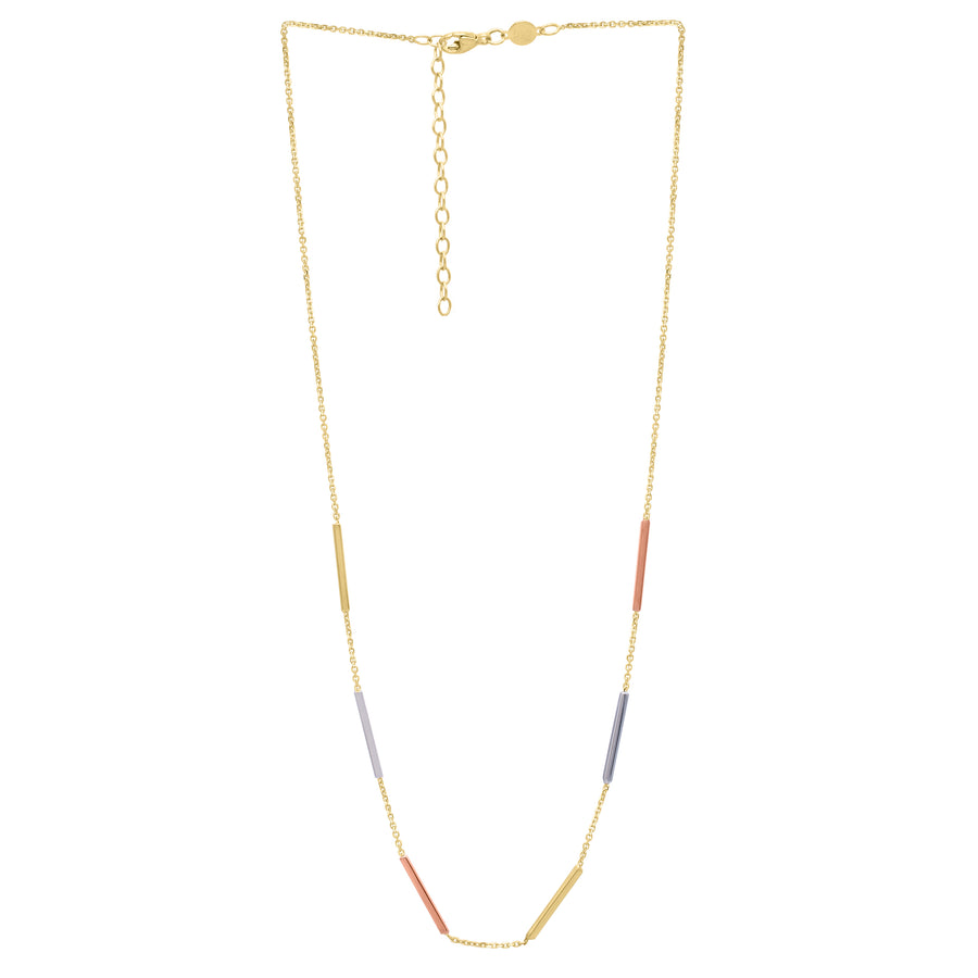 10K Tri-color Bar Station Necklace