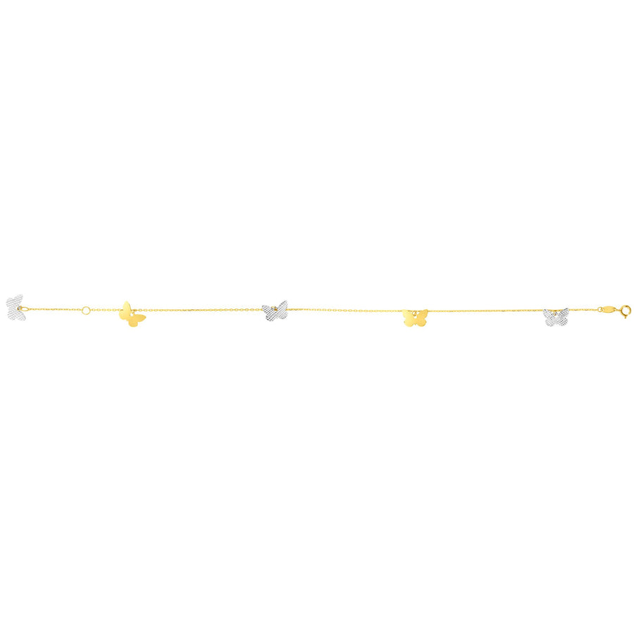 14K Two-tone Gold Butterfly Anklet
