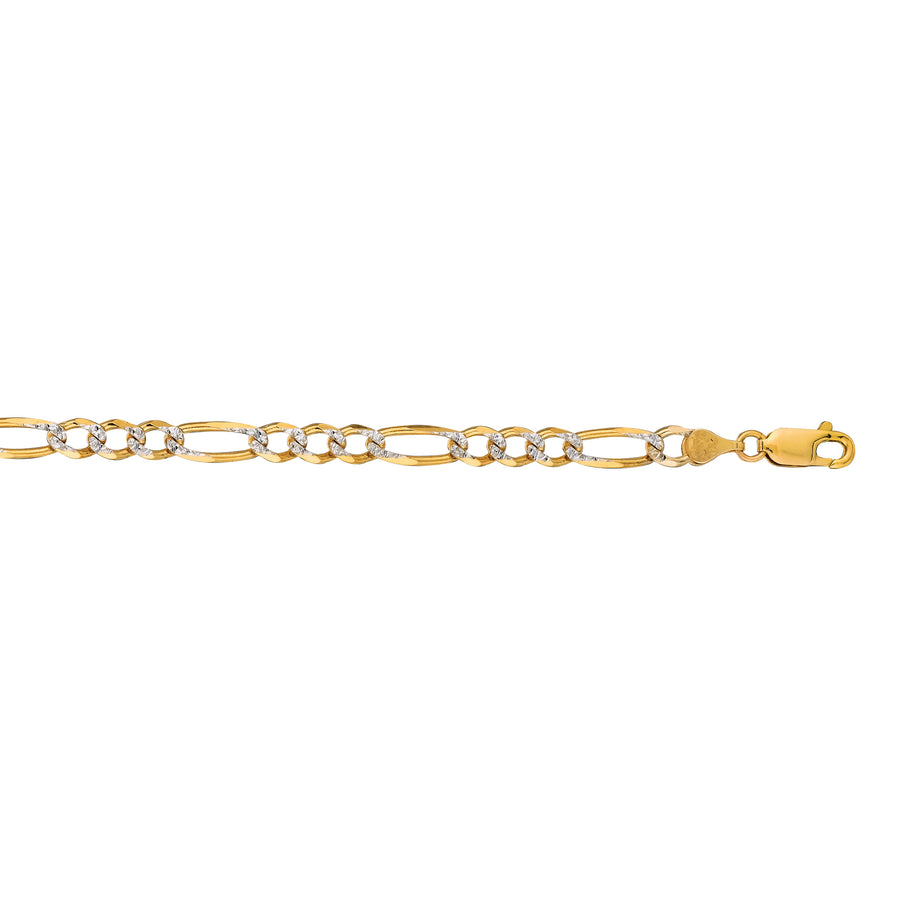 14K Gold 4.75mm White Pave Figaro Chain