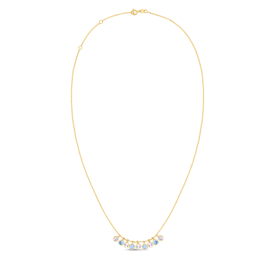 14K Gold Blue and White Topaz Dancing Drop Necklace