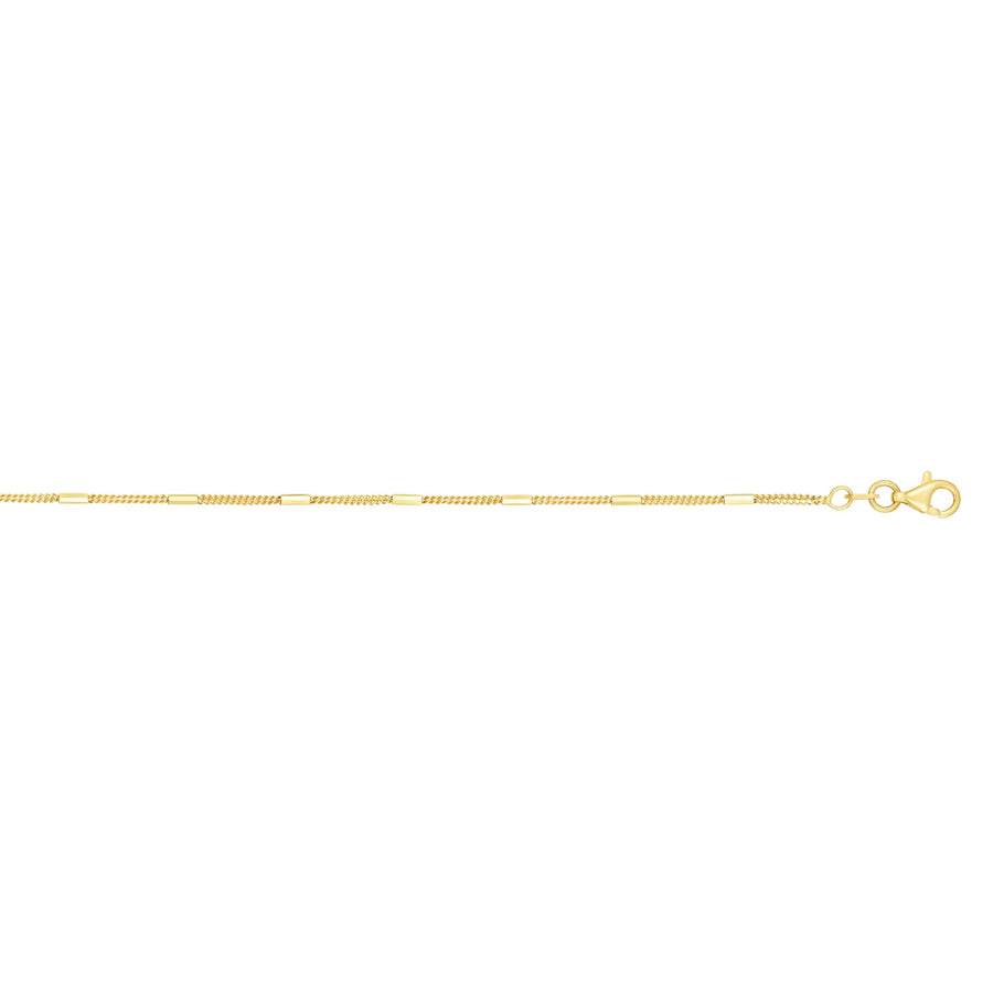 14K Gold 1.3mm Polished Bar Station Saturn Chain