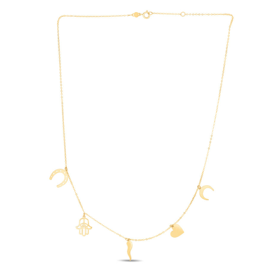 14K Gold Trend Charm Dangle Necklace