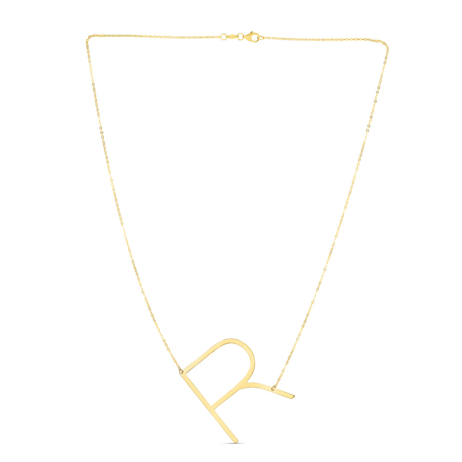 14K Gold Large Initial R Necklace