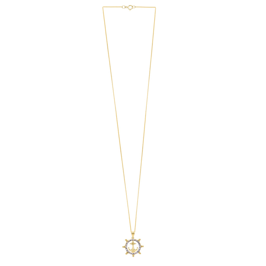 10K Ships Wheel Anchor Necklace